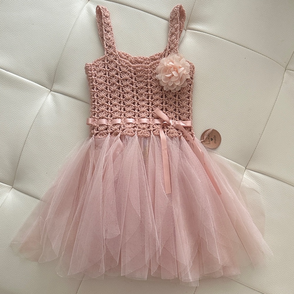 Charming Pink Crochet Kids Dress, 6-12 Months, HAND MADE!